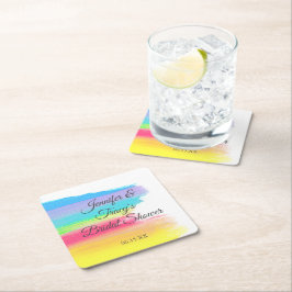 Elegant Rainbow Personalized Lesbian Bridal Shower スクエアペーパーコースター