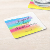 Elegant Rainbow Personalized Lesbian Bridal Shower スクエアペーパーコースター (アングル)