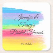 Elegant Rainbow Personalized Lesbian Bridal Shower スクエアペーパーコースター (正面)