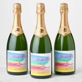 Elegant Rainbow Personalized Lesbian Bridal Shower スパークリングワインラベル