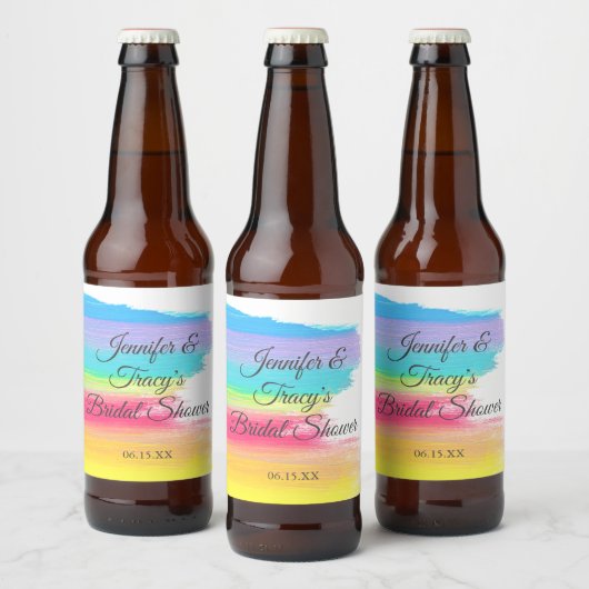 Elegant Rainbow Personalized Lesbian Bridal Shower ビールラベル (ボトル)