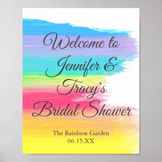 Elegant Rainbow Personalized Lesbian Bridal Shower ポスター (正面)