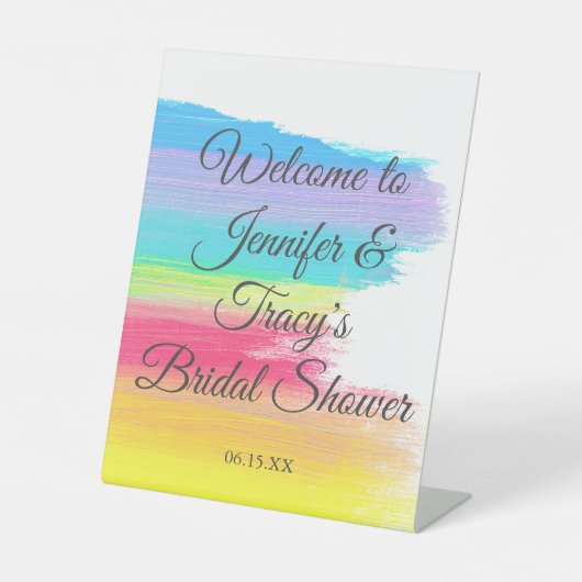 Elegant Rainbow Personalized Lesbian Bridal Shower 台座サイン (正面)