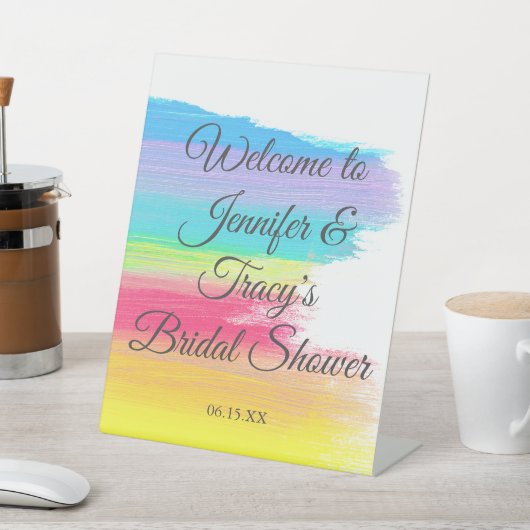 Elegant Rainbow Personalized Lesbian Bridal Shower 台座サイン (インサイチュ)