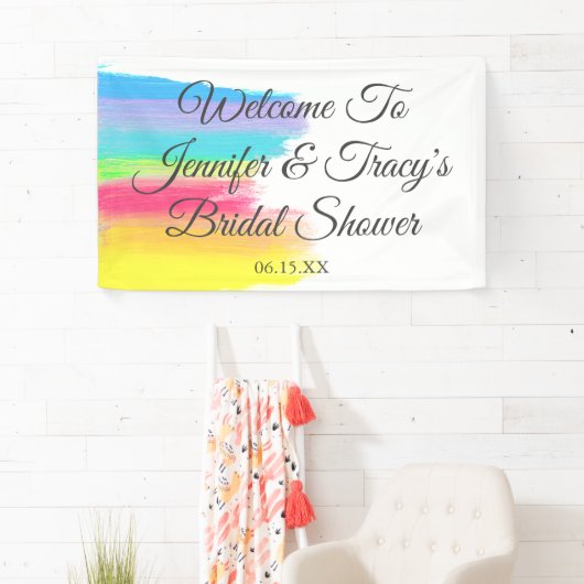 Elegant Rainbow Personalized Lesbian Bridal Shower 横断幕 (インサイチュ)