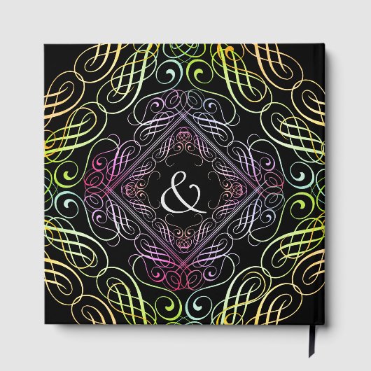 Elegant Rainbow Scrollwork Script on Black ゲストブック (裏面)