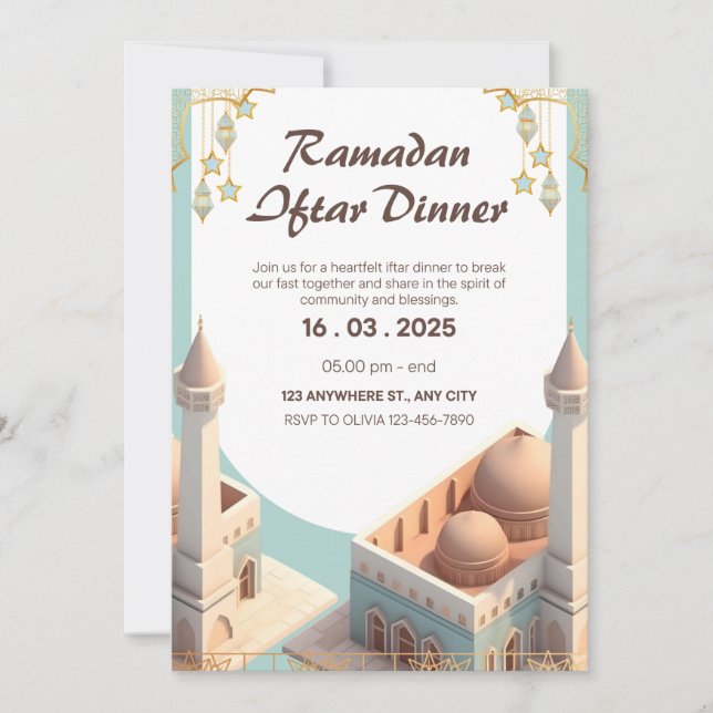 Elegant Ramadan Iftar Dinner Invitation | Editable (正面)