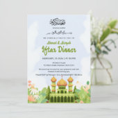 Elegant Ramadan Iftar Invitation with Green Mosque 招待状 (スタンド正面)