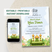 Elegant Ramadan Iftar Invitation with Green Mosque 招待状