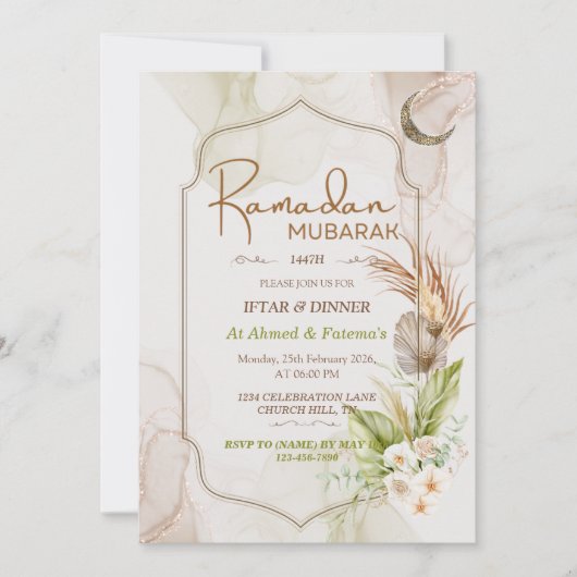 Elegant Ramadan Mubarak Iftar Dinner Invitation 招待状 (正面)