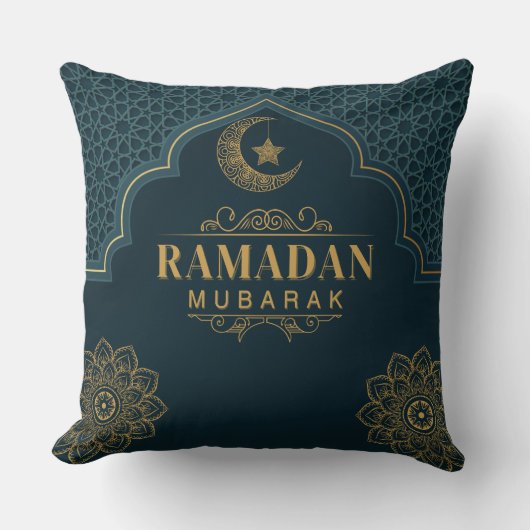 Elegant Ramadan Mubarak Throw Pillow クッション (正面)