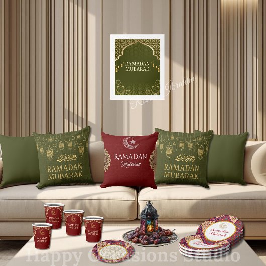 Elegant Ramadan Mubarak Throw Pillow クッション