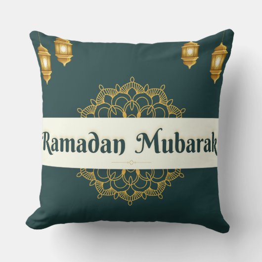 Elegant Ramadan Mubarak Throw Pillow クッション (正面)