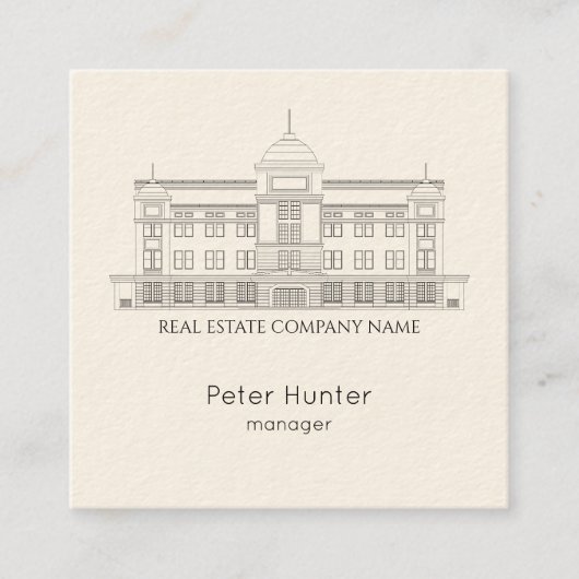 Elegant Real Estate Building Sketch Square スクエア名刺 (正面)