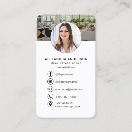 Elegant Real Estate QR Code Logo Headshot 名刺 (正面)