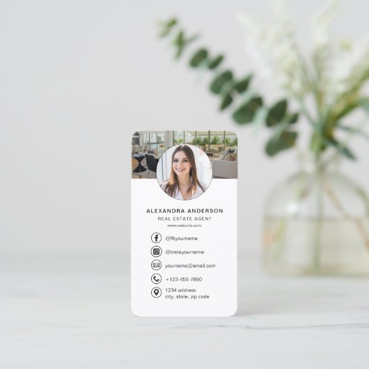 Elegant Real Estate QR Code Logo Headshot 名刺 (スタンド正面)