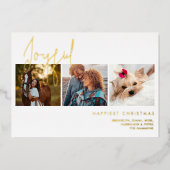 Elegant Real Gold Effect Joyful 3 Photos Christmas 箔シーズンカード (正面)
