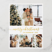 Elegant Real Gold Foil Script 4 Photo Collage 箔シーズンポストカード (正面)