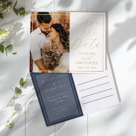 Elegant Real Gold & Photo Save the Date Wedding 箔シーズンポストカード