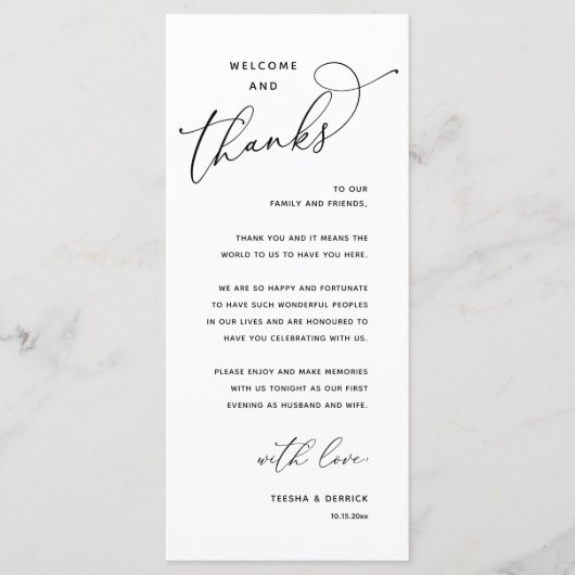 Elegant Reception "Welcome and Thanks" Guest Card プログラム (正面)