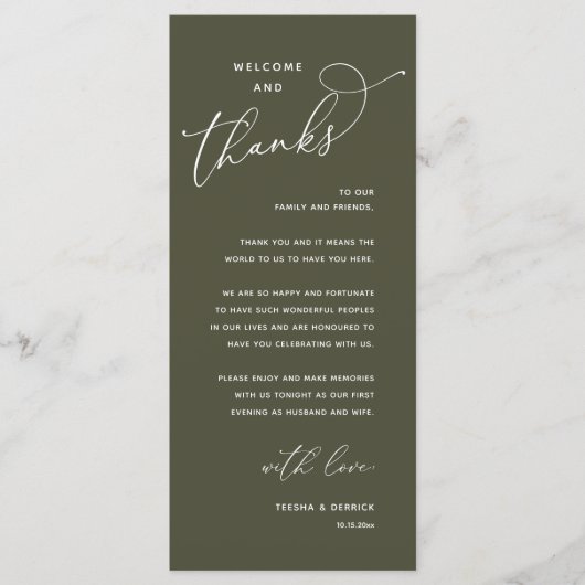 Elegant Reception "Welcome and Thanks" Guest Card プログラム (正面)