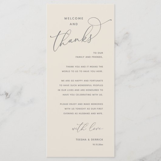 Elegant Reception "Welcome and Thanks" Guest Card プログラム (正面)