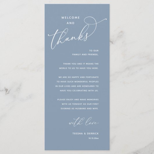Elegant Reception "Welcome and Thanks" Guest Card プログラム (正面)