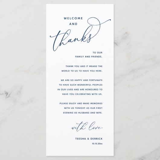 Elegant Reception "Welcome and Thanks" Guest Card プログラム (正面)