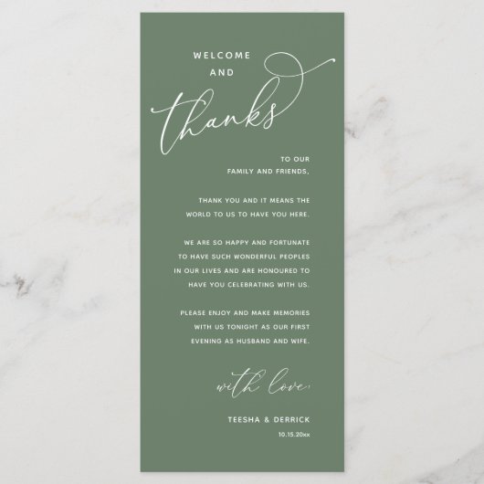 Elegant Reception "Welcome and Thanks" Guest Card プログラム (正面)