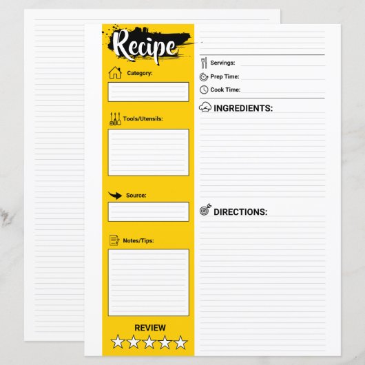 Elegant Recipe Paper Sheet (Full Page Fillable) (正面/裏面)