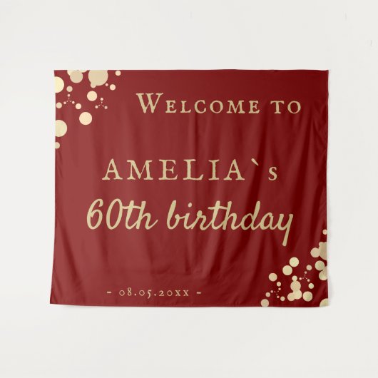 Elegant Red 60th Birthday Party Welcome Backdrop タペストリー (正面(横))