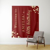 Elegant Red 60th Birthday Party Welcome Backdrop タペストリー (インサイチュ)