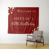 Elegant Red 60th Birthday Party Welcome Backdrop タペストリー (インサイチュ(横))