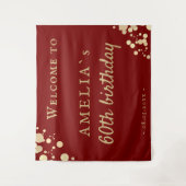 Elegant Red 60th Birthday Party Welcome Backdrop タペストリー (正面)