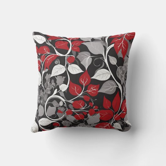 Elegant Red and Black Leaf Design クッション (裏面)