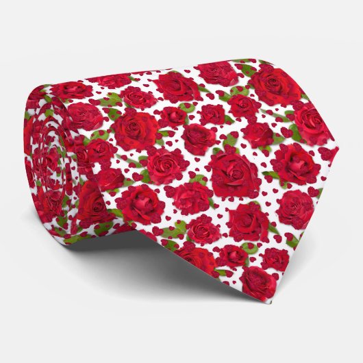 Elegant Red And Dark Pink Floral Roses Pattern ネクタイ (ロール)
