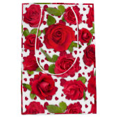 Elegant Red And Dark Pink Floral Roses Pattern ミディアムペーパーバッグ (正面)