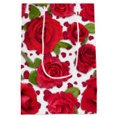 Elegant Red And Dark Pink Floral Roses Pattern ミディアムペーパーバッグ (裏面)