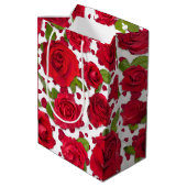 Elegant Red And Dark Pink Floral Roses Pattern ミディアムペーパーバッグ (裏面アングル)