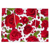 Elegant Red And Dark Pink Floral Roses Pattern ラージペーパーバッグ (裏面)