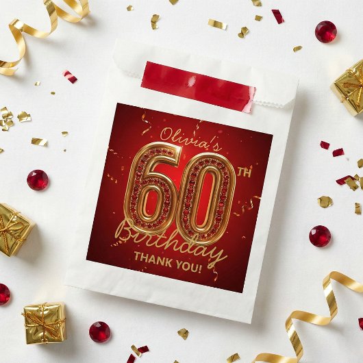 Elegant Red and Gold 60th Birthday Ruby Jewel フェイバーバッグ