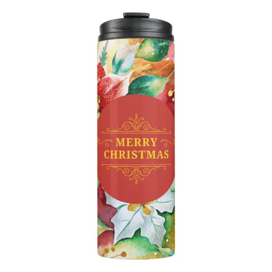 Elegant Red and Gold Christmas Floral Tumbler タンブラー (正面)