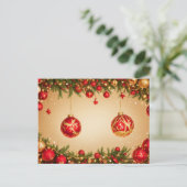Elegant Red and Gold Christmas Ornament Frame ポストカード (スタンド正面)