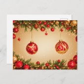 Elegant Red and Gold Christmas Ornament Frame ポストカード (正面/裏面)