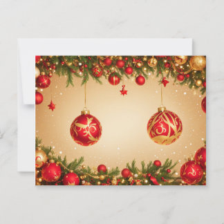 Elegant Red and Gold Christmas Ornament Frame ポストカード