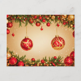 Elegant Red and Gold Christmas Ornament Frame ポストカード