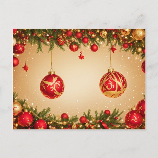 Elegant Red and Gold Christmas Ornament Frame ポストカード (正面)