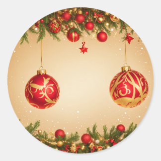 Elegant Red and Gold Christmas Ornament Frame ラウンドシール