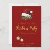 Elegant Red and Gold Christmas Party Invitation 招待状 (正面)