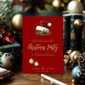 Elegant Red and Gold Christmas Party Invitation 招待状